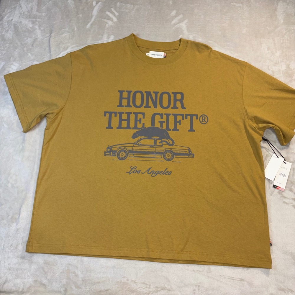 Honor The Gift Los Angeles Graphic T-Shirt XXL Mustard Yellow Streetwear NWT